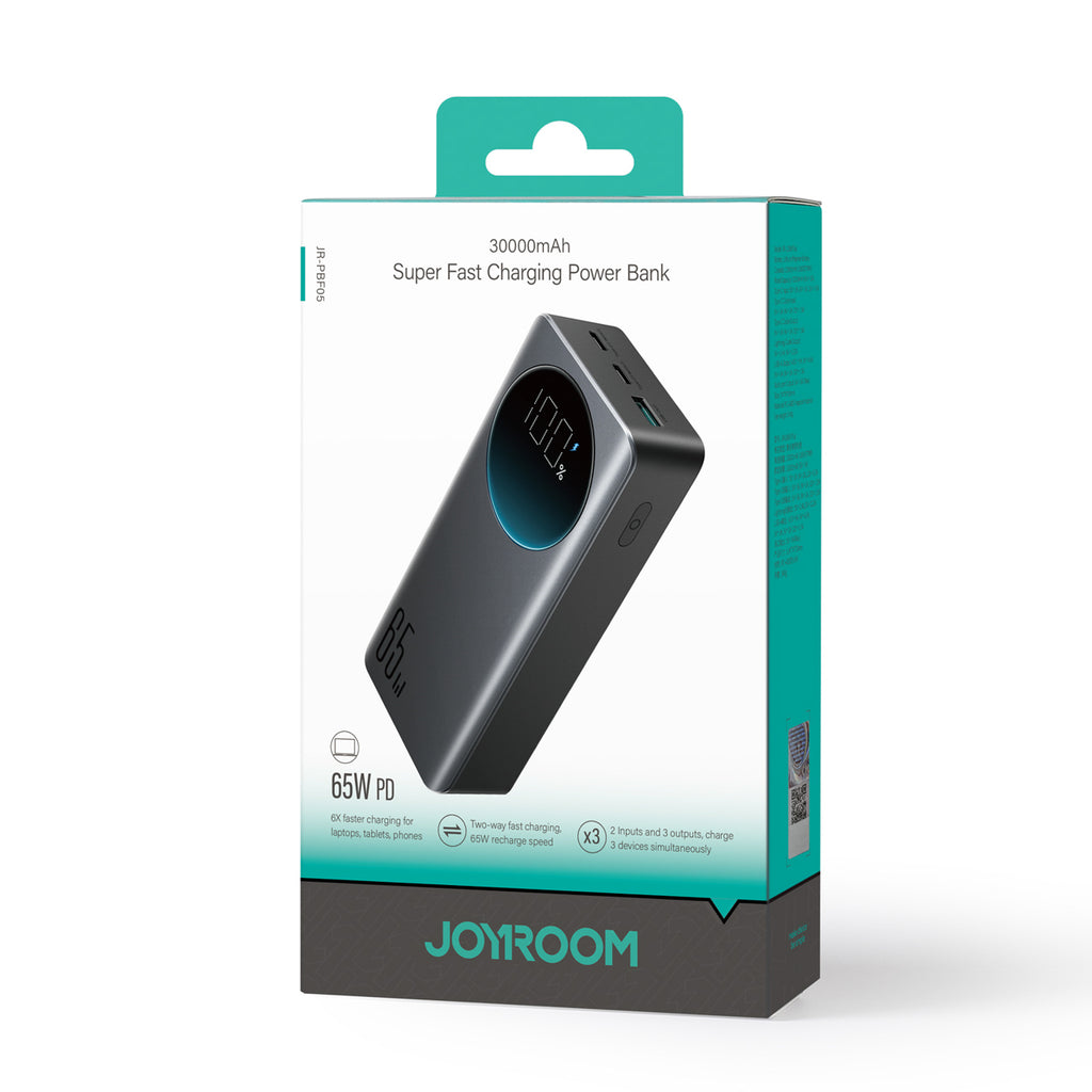 Joyroom JR-PBF05 Pro 30000mAh 65W išorinė baterija su skaitmeniniu ekranu 2x USB-C 1x USB-A - juoda -- Powerbanks