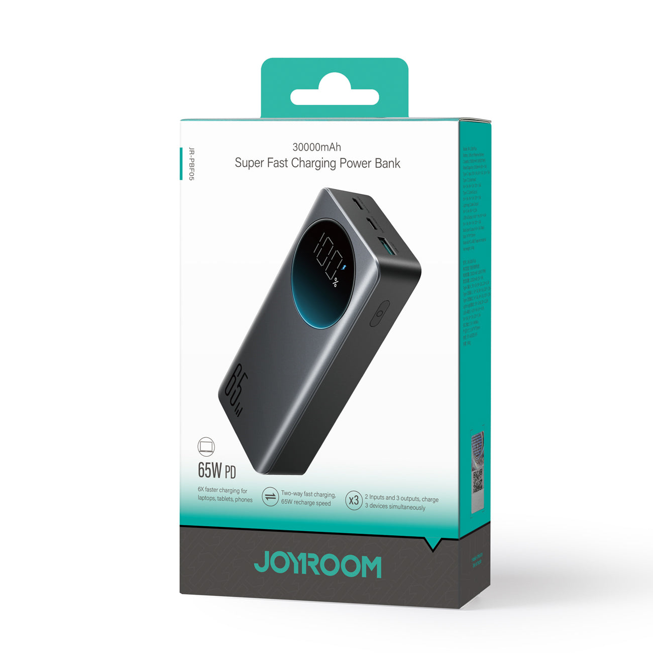 Joyroom JR-PBF05 Pro 30000mAh 65W išorinė baterija su skaitmeniniu ekranu 2x USB-C 1x USB-A - juoda -- Powerbanks