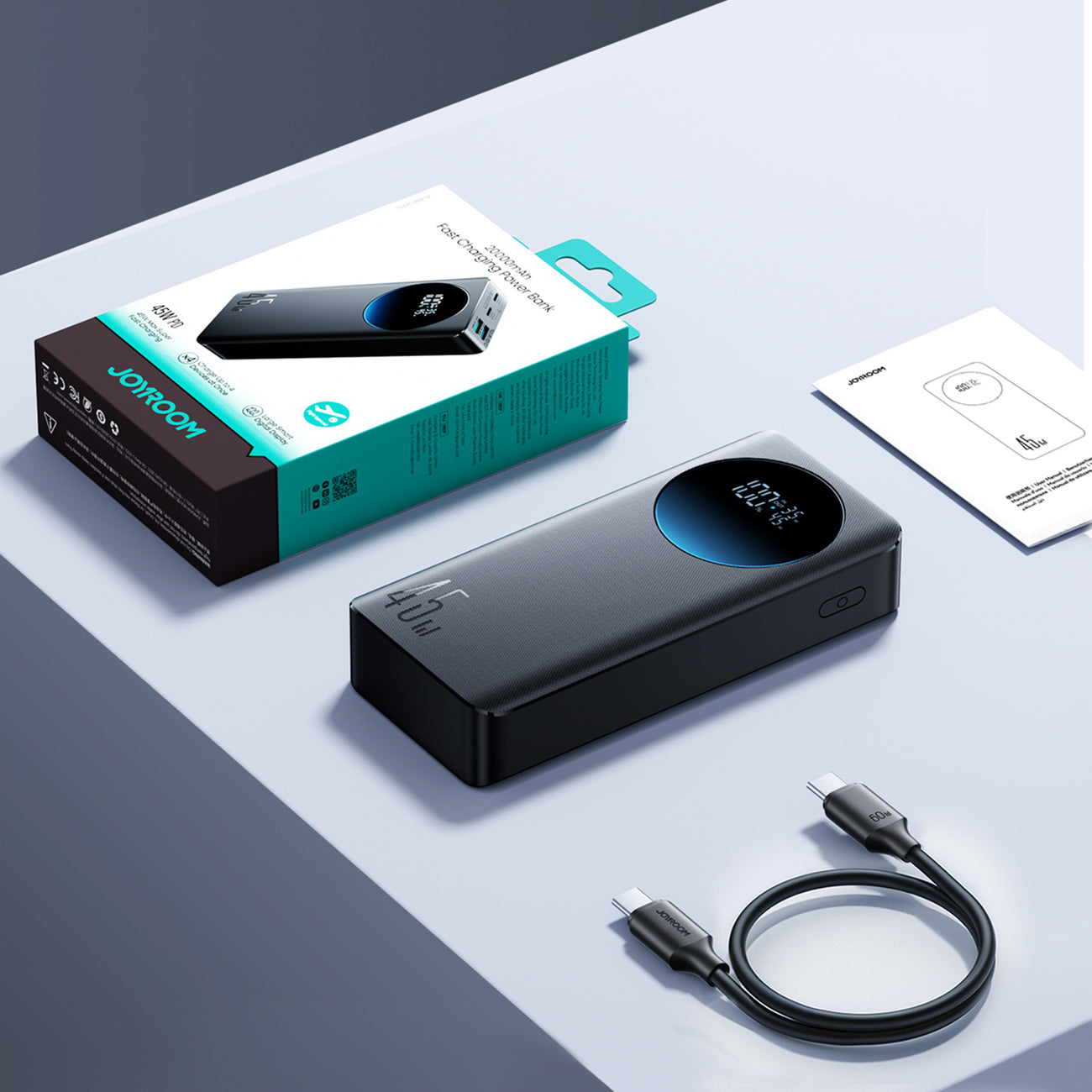 Joyroom JR-PBF02 Pro 20000 mAh 45W Powerbank su skaitmeniniu ekranu 2x USB-A 2x USB-C - Juodas -- Powerbanks