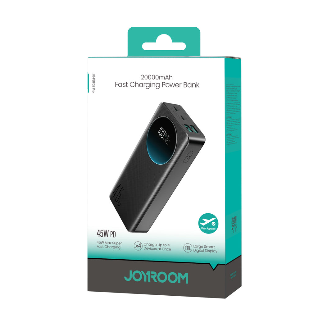 Joyroom JR-PBF02 Pro 20000 mAh 45W Powerbank su skaitmeniniu ekranu 2x USB-A 2x USB-C - Juodas -- Powerbanks