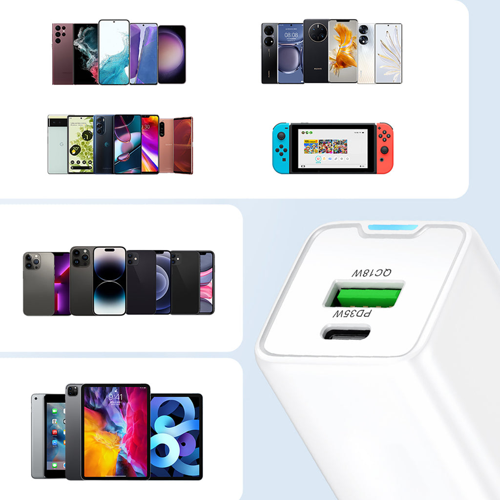 Wozinsky WWC-35W GaN USB-A + USB-C sieninis įkroviklis - baltas -- Cell phone chargers
