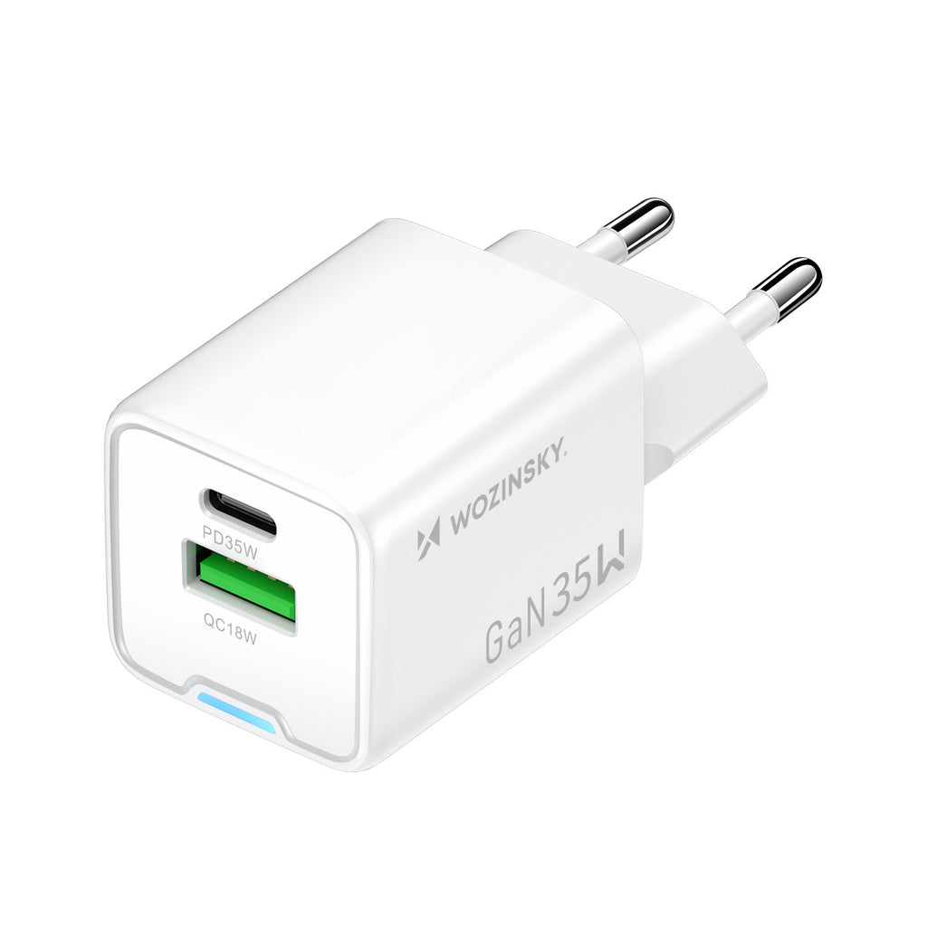 Wozinsky WWC-35W GaN USB-A + USB-C sieninis įkroviklis - baltas -- Cell phone chargers