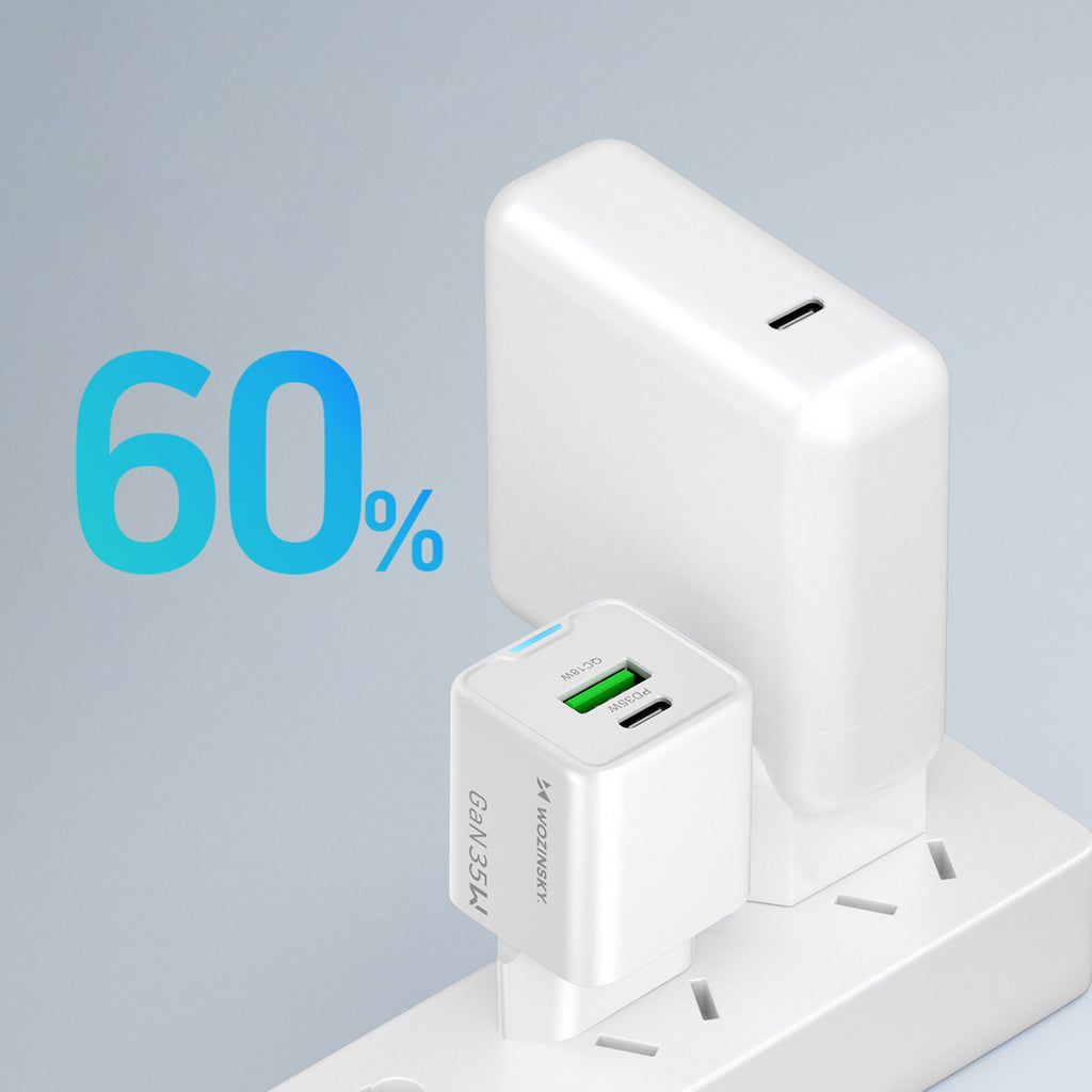 Wozinsky WWC-35W GaN USB-A + USB-C sieninis įkroviklis - baltas -- Cell phone chargers