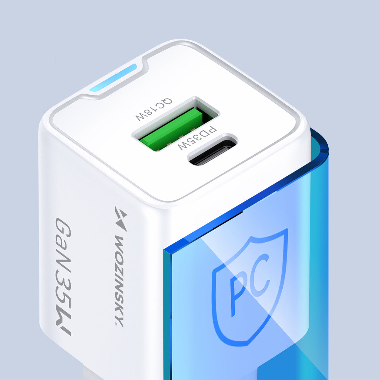 Wozinsky WWC-35W GaN USB-A + USB-C sieninis įkroviklis - baltas -- Cell phone chargers