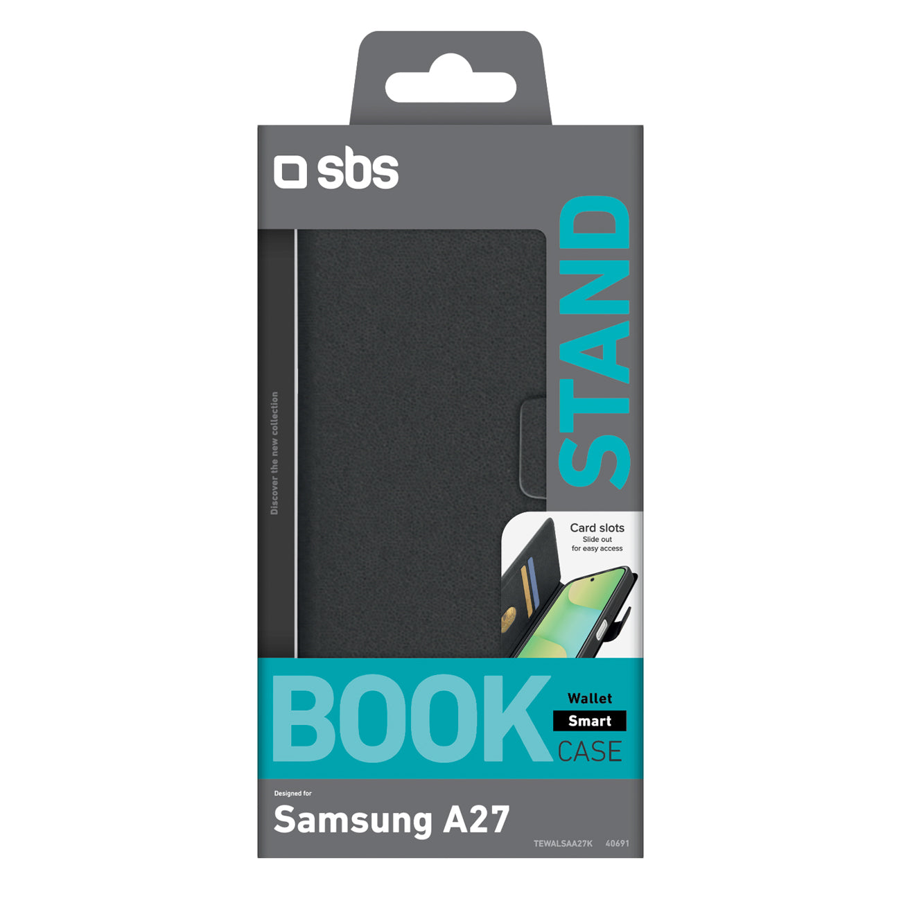 SBS Wallet Smooth dėklas Samsung Galaxy A27 su atverčiamu dangteliu - juodas -- Samsung Galaxy A27 5G
