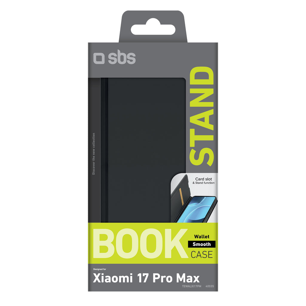 SBS Piniginės sklandus dėklas, skirtas Xiaomi 17 Pro Max su atvartu – juodas -- Xiaomi 17 Pro Max su atvartu