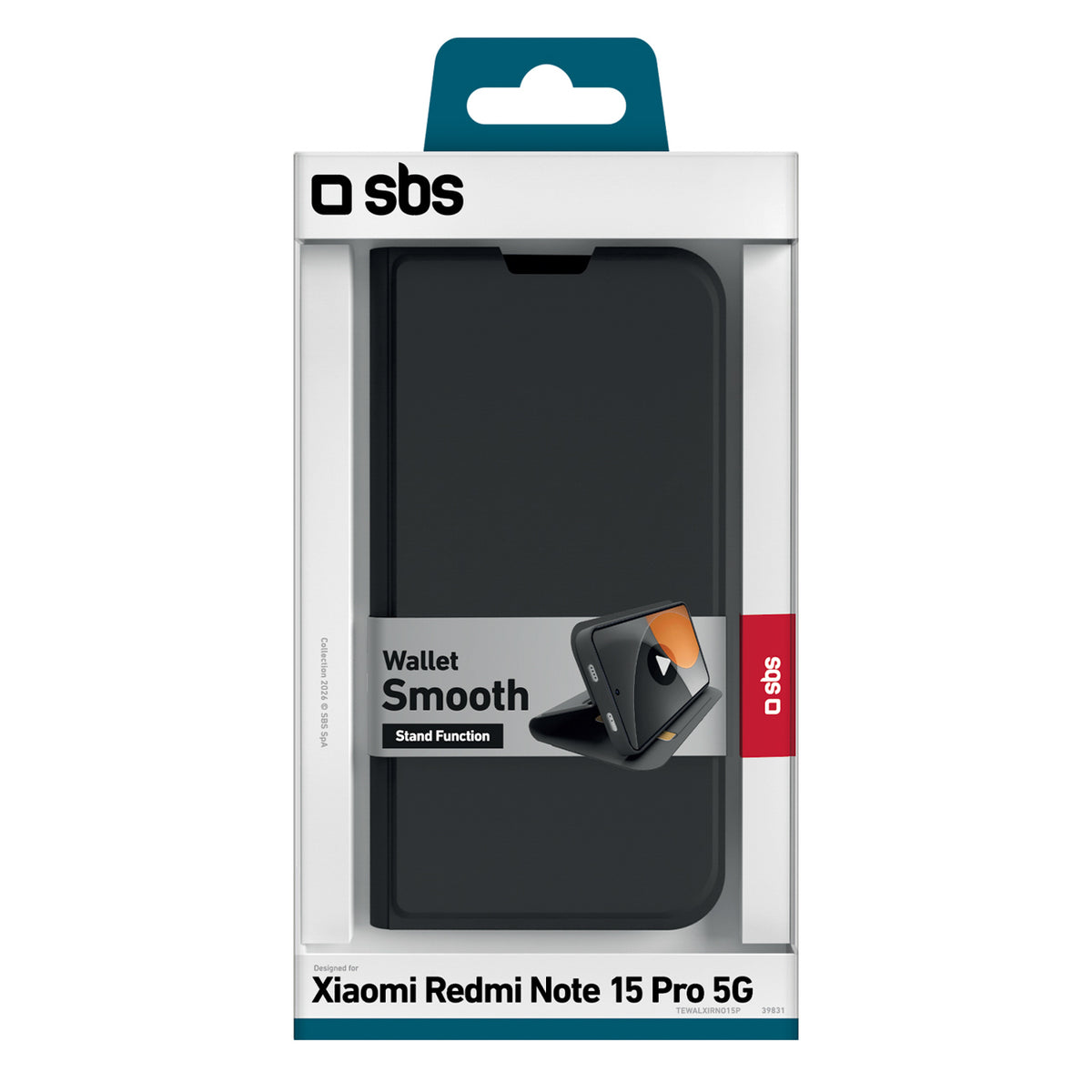 SBS Piniginės sklandus dėklas, skirtas Xiaomi Redmi Note 15 Pro su apverčiu – juodas