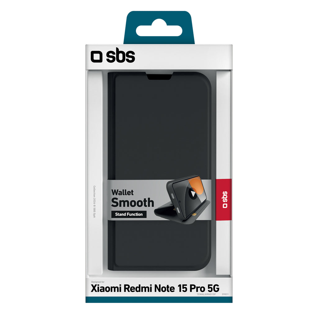 SBS Piniginės sklandus dėklas, skirtas Xiaomi Redmi Note 15 Pro su apverčiu – juodas