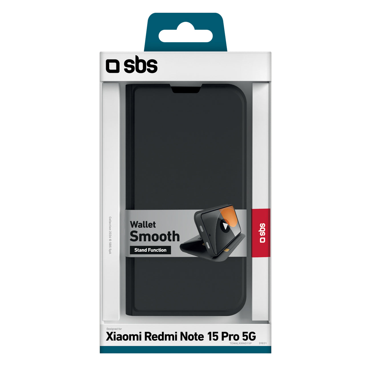 SBS Piniginės sklandus dėklas, skirtas Xiaomi Redmi Note 15 Pro su apverčiu – juodas