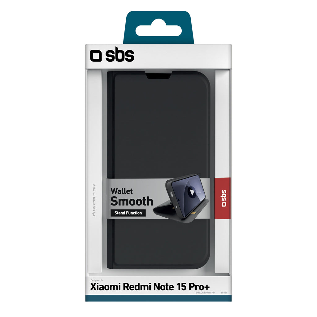 SBS Piniginės sklandus dėklas, skirtas Xiaomi Redmi Note 15 Pro+ su atverčiamu dėklu – juodas
