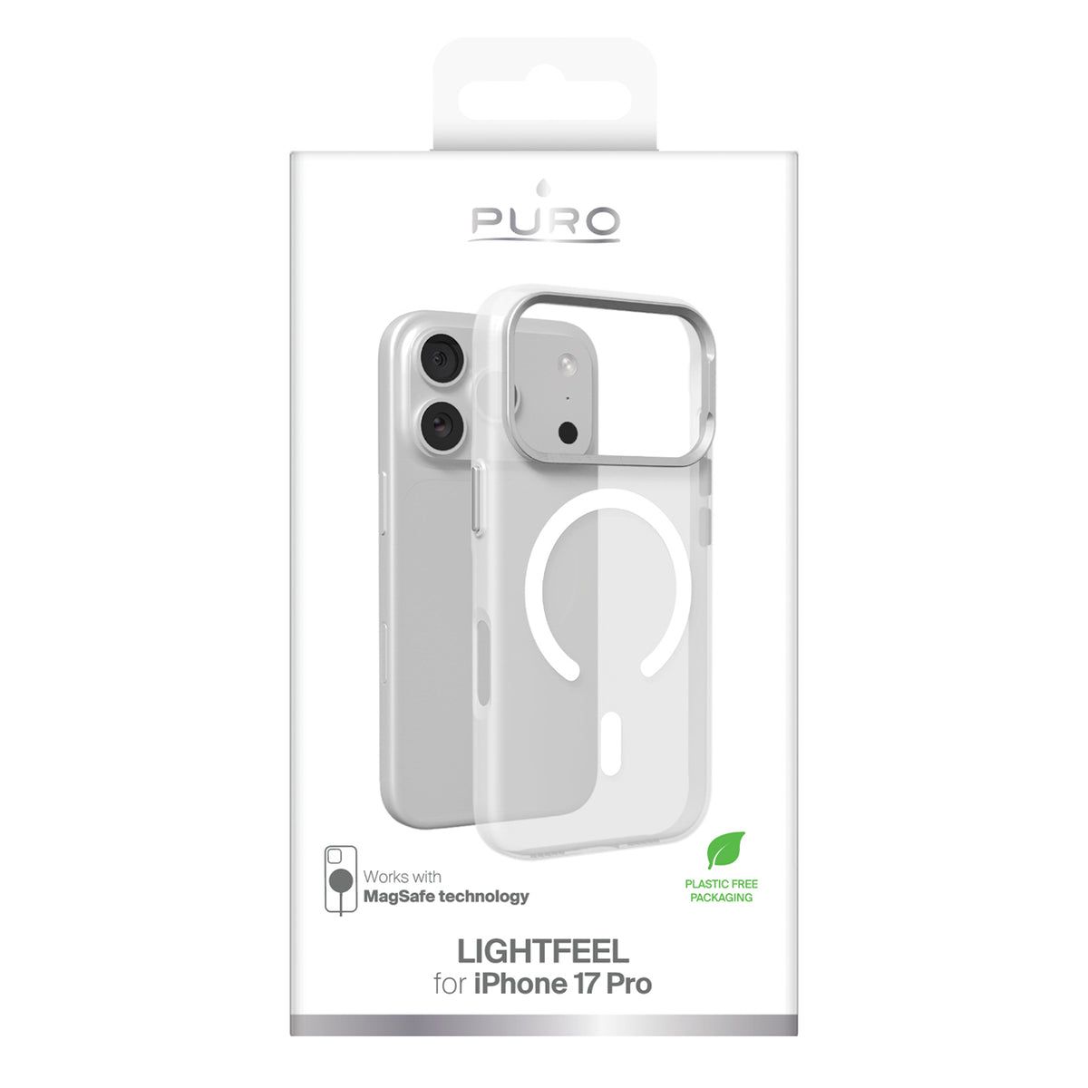 Puro Lightfeel dėklas iPhone 17 Pro, suderinamas su MagSafe - skaidrus ir baltas -- iPhone 17 Pro