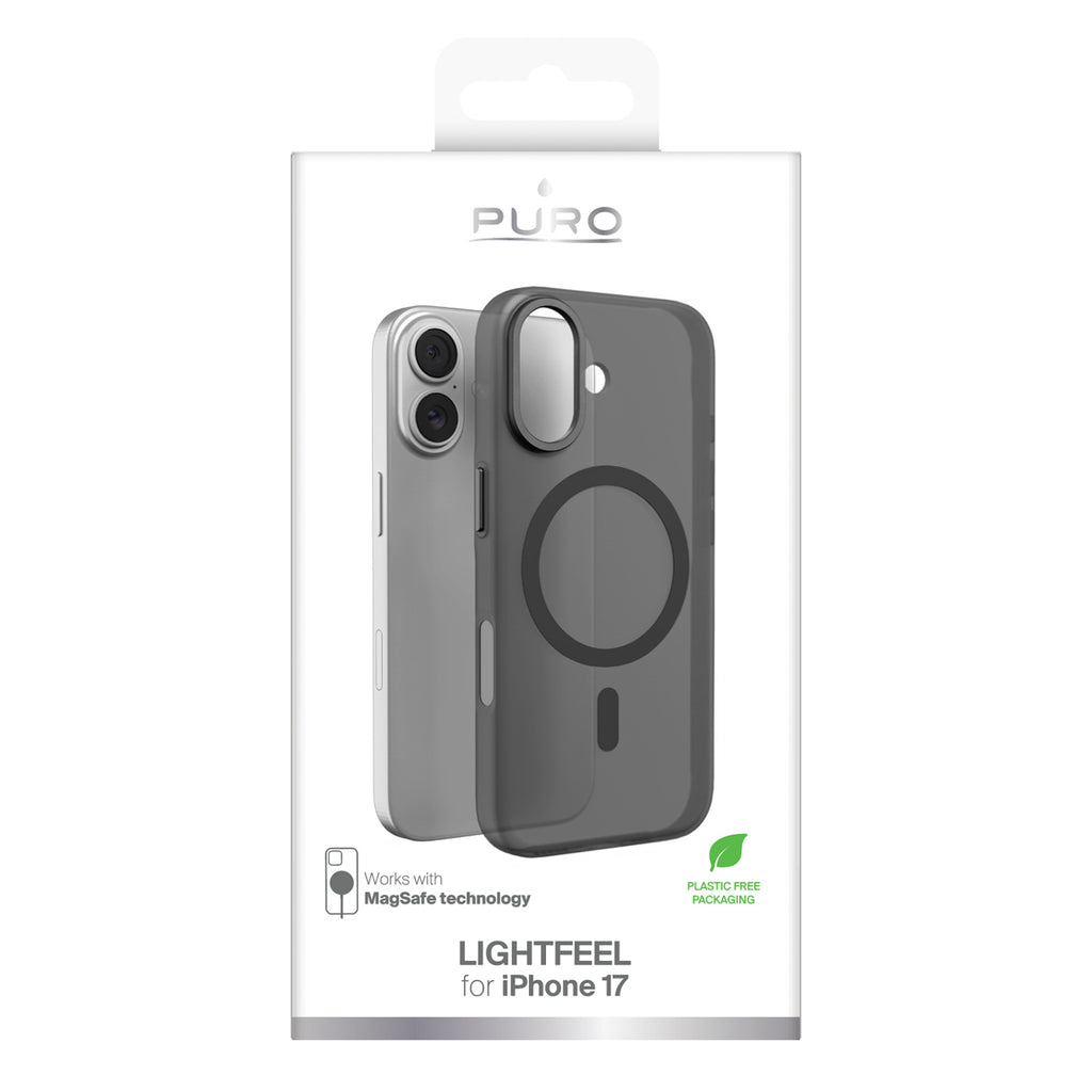 Puro Lightfeel dėklas iPhone 17 suderinamas su MagSafe – skaidrus ir juodas -- iPhone 17