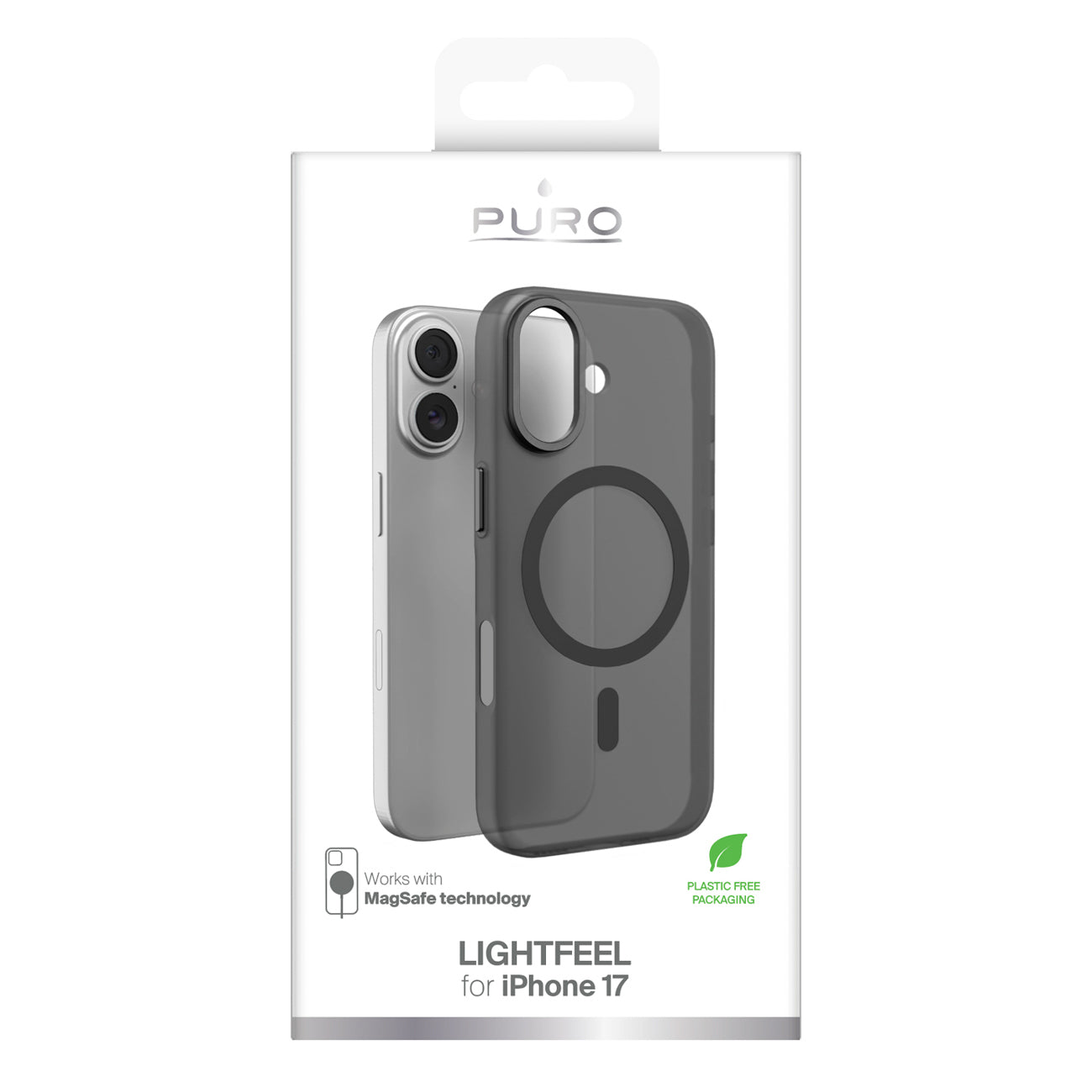 Puro Lightfeel dėklas iPhone 17 suderinamas su MagSafe – skaidrus ir juodas -- iPhone 17