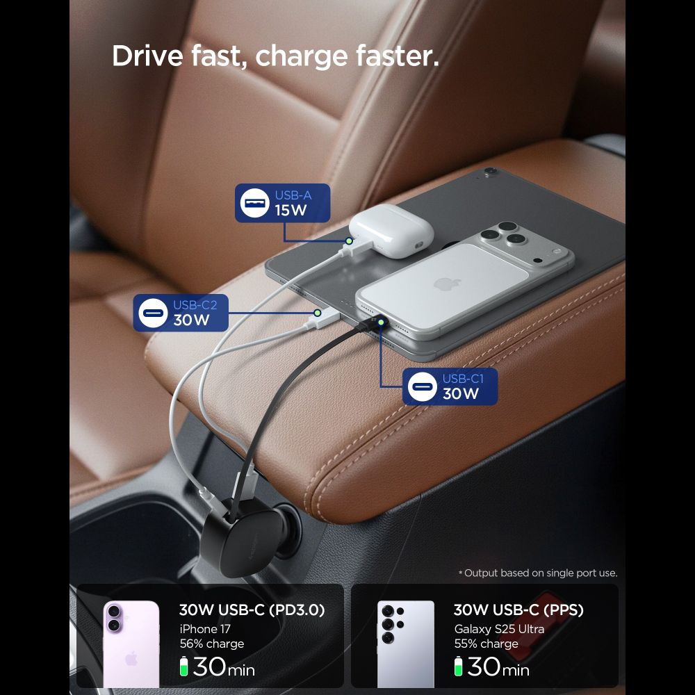 Spigen EV603BT 60W automobilinis įkroviklis - juodas