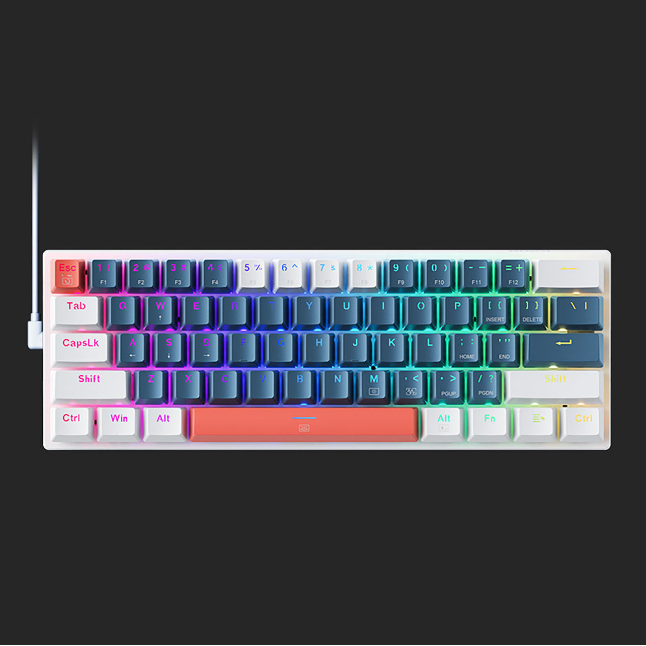 Machenike K500-B61 Laidinė Mechaninė Žaidimų Klaviatūra su Apšvietimu Blue Switch - Mėlyna ir Balta -- Gaming Accessories