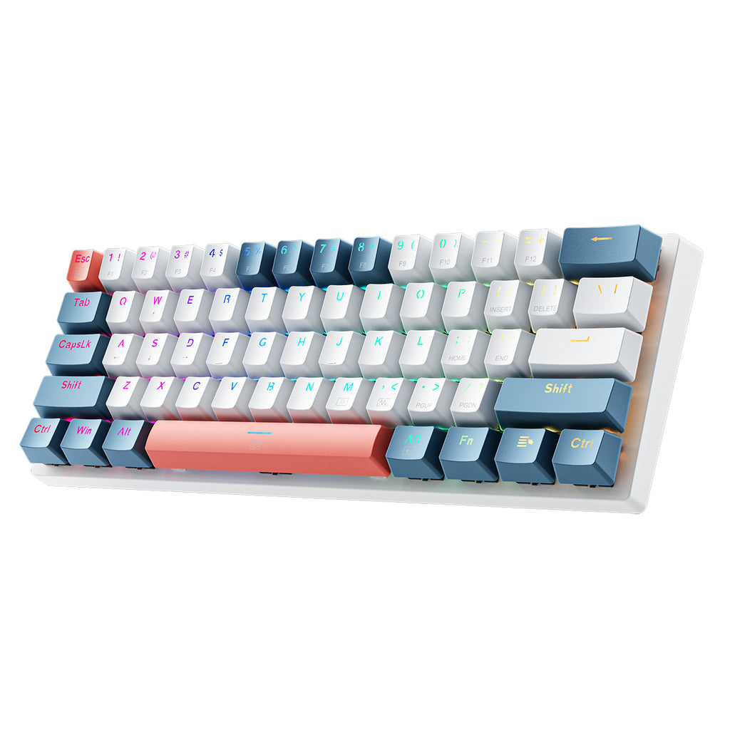 Machenike K500-B61 Laidinė Mechaninė Žaidimų Klaviatūra su Apšvietimu, Red Switch - Balta ir Mėlyna -- Gaming Accessories