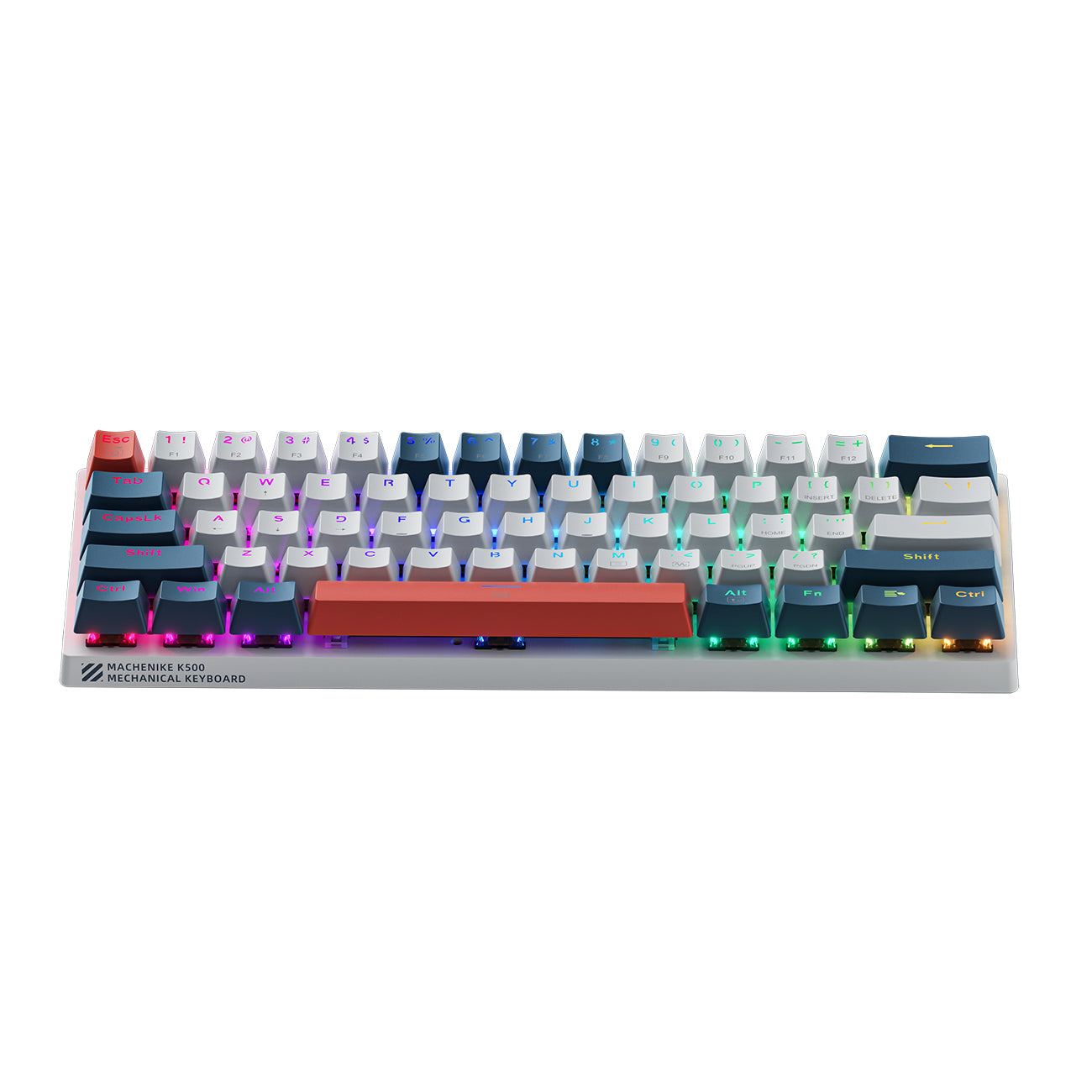Machenike K500-B61 Laidinė Mechaninė Žaidimų Klaviatūra su Apšvietimu, Red Switch - Balta ir Mėlyna -- Gaming Accessories