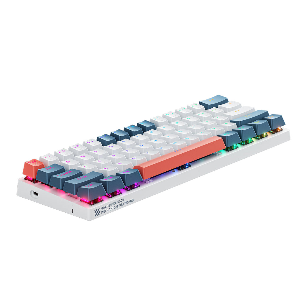 Machenike K500-B61 Laidinė Mechaninė Žaidimų Klaviatūra su Apšvietimu, Red Switch - Balta ir Mėlyna -- Gaming Accessories