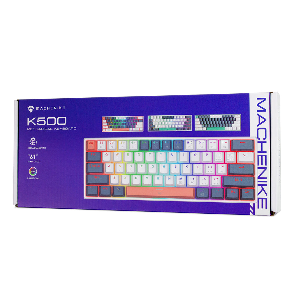 Machenike K500-B61 Laidinė Mechaninė Žaidimų Klaviatūra su Apšvietimu, Red Switch - Balta ir Mėlyna -- Gaming Accessories
