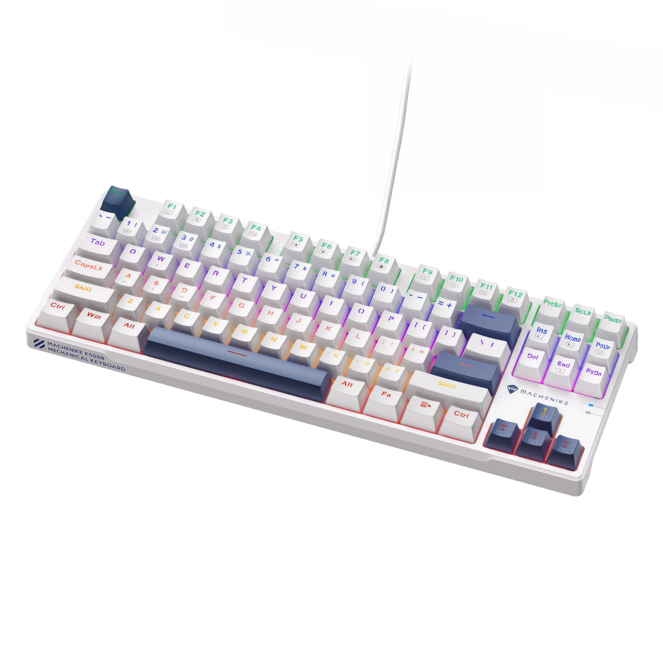 Machenike K500B-B87 laidinė mechaninė žaidimų klaviatūra su fonine šviesa, Red Switch - Balta -- Gaming Accessories