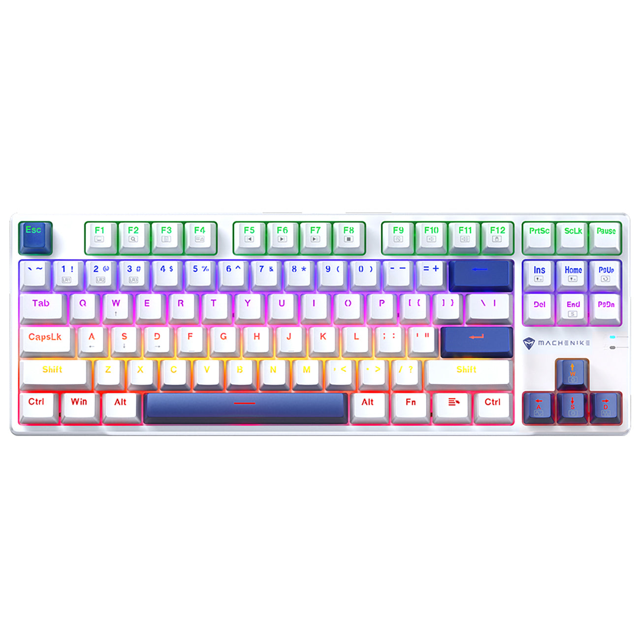 Machenike K500B-B87 laidinė mechaninė žaidimų klaviatūra su fonine šviesa, Red Switch - Balta -- Gaming Accessories