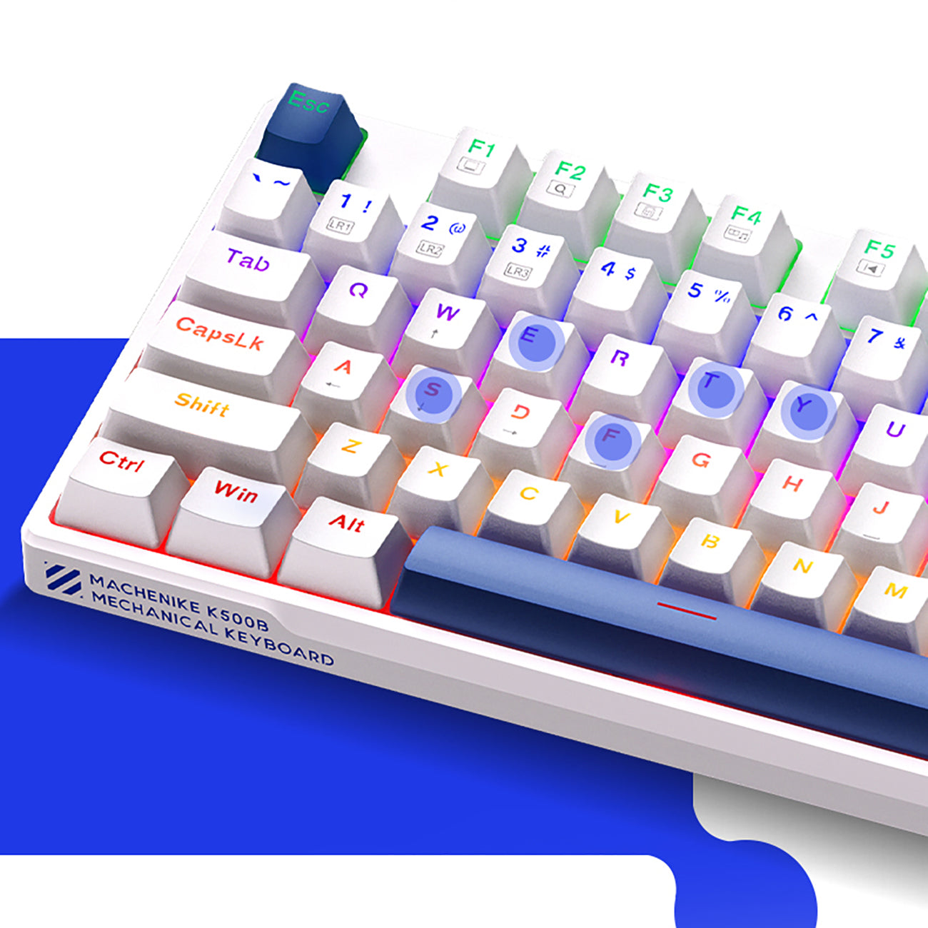 Machenike K500B-B87 laidinė mechaninė žaidimų klaviatūra su fonine šviesa, Red Switch - Balta -- Gaming Accessories