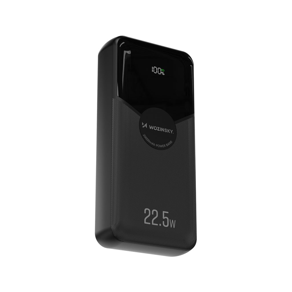 Wozinsky WFC-15B 20000mAh 22.5W PD20W powerbankas su integruotais Lightning ir USB-C kabeliais - Juodas -- Powerbanks