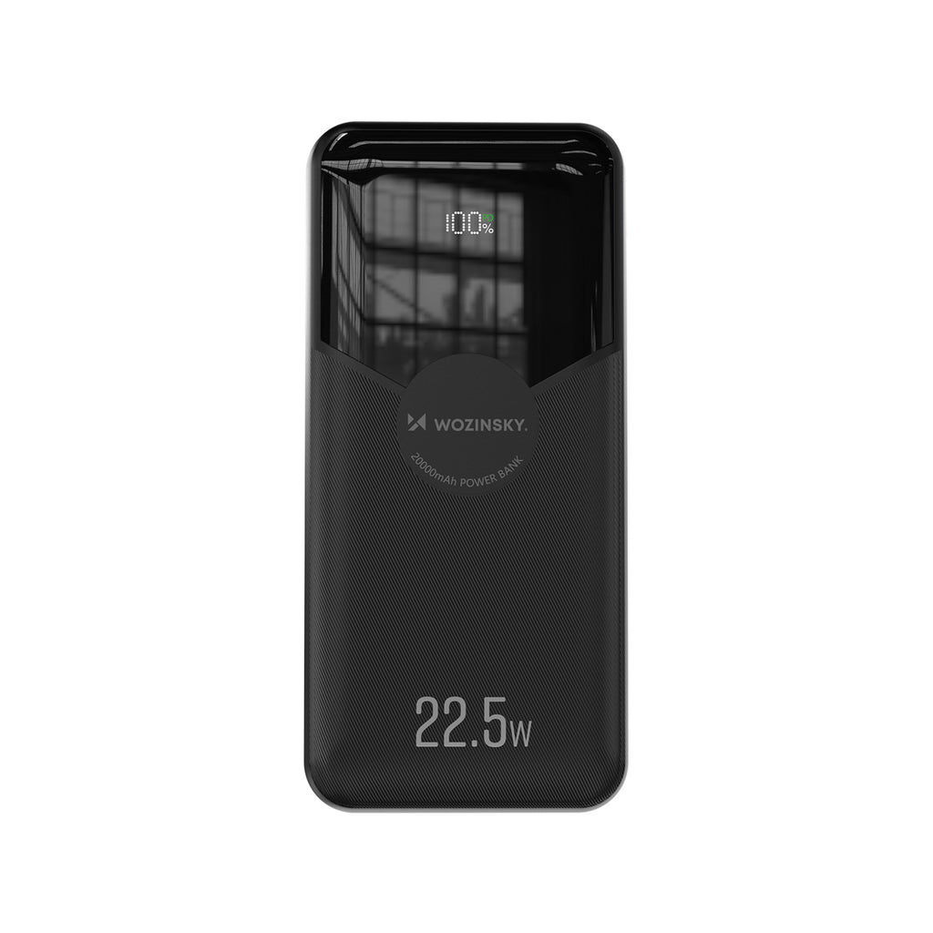 Wozinsky WFC-15B 20000mAh 22.5W PD20W powerbankas su integruotais Lightning ir USB-C kabeliais - Juodas -- Powerbanks