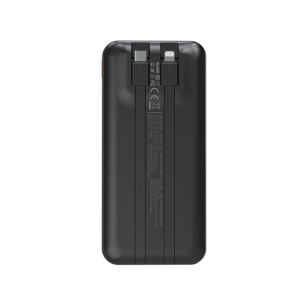Wozinsky WFC-15B 20000mAh 22.5W PD20W powerbankas su integruotais Lightning ir USB-C kabeliais - Juodas -- Powerbanks