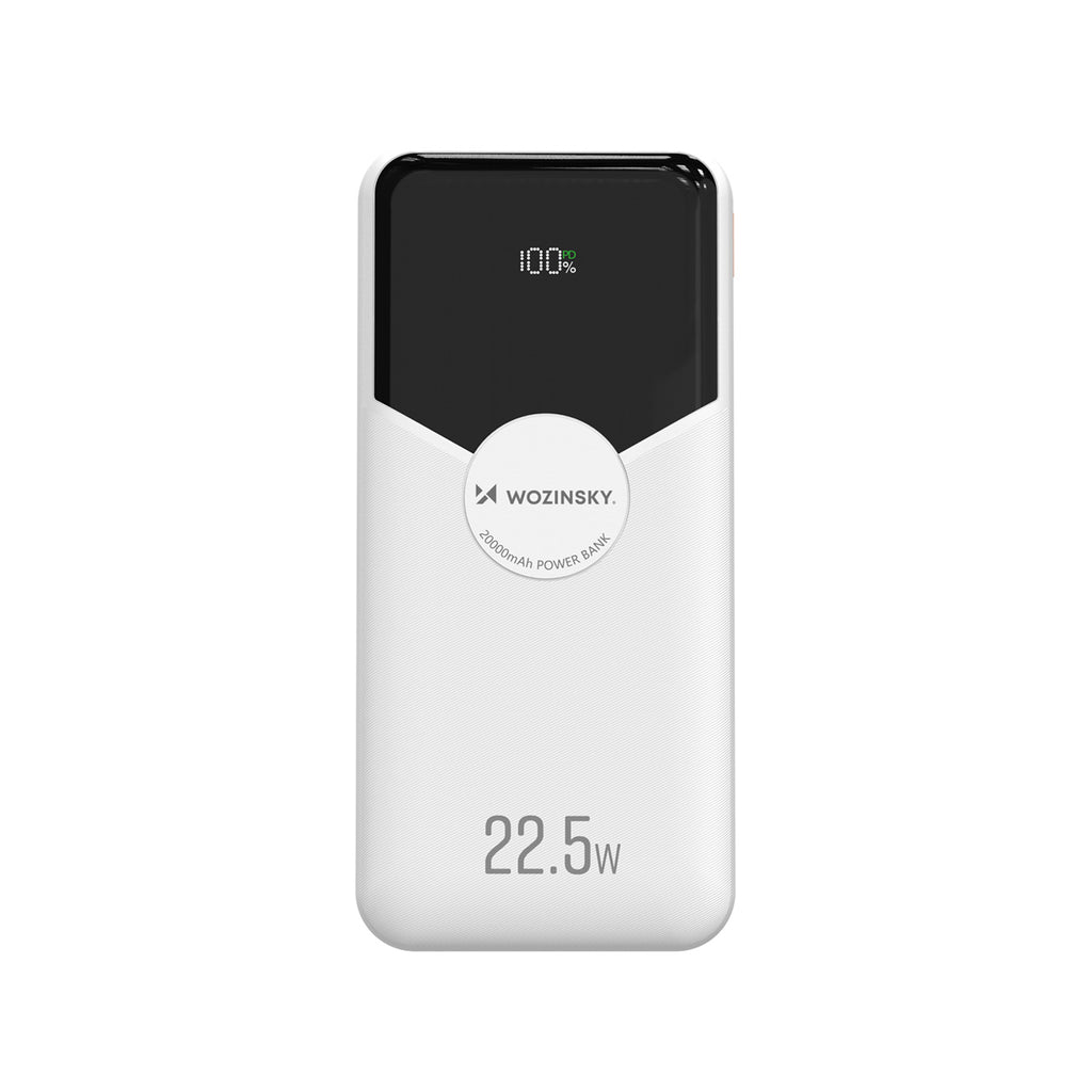 Wozinsky WFC-15W 20000mAh 22.5W PD20W PowerBank su integruotais Lightning ir USB-C kabeliais – Baltas -- Powerbanks