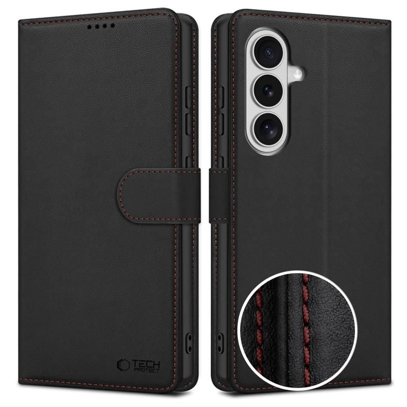 Tech-Protect piniginės dėklas, skirtas Samsung Galaxy S26 – juodas ir raudonas -- Samsung Galaxy S26