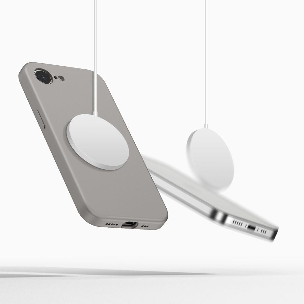 Tech-Protect Silikoninis MagSafe Dėklas, skirtas iPhone 16e / 17e - pilkas -- iPhone 16e / iPhone 17e