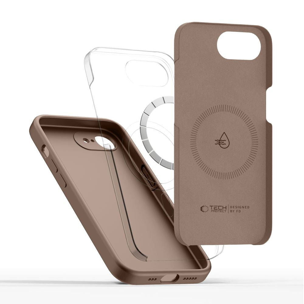 Tech-Protect Silikonas MagSafe Dėklas, skirtas iPhone 16e / 17e - ruda -- iPhone 16e / iPhone 17e