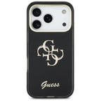 Guess IML 4G Script Metalinis dėklas, skirtas iPhone 17 Pro - black