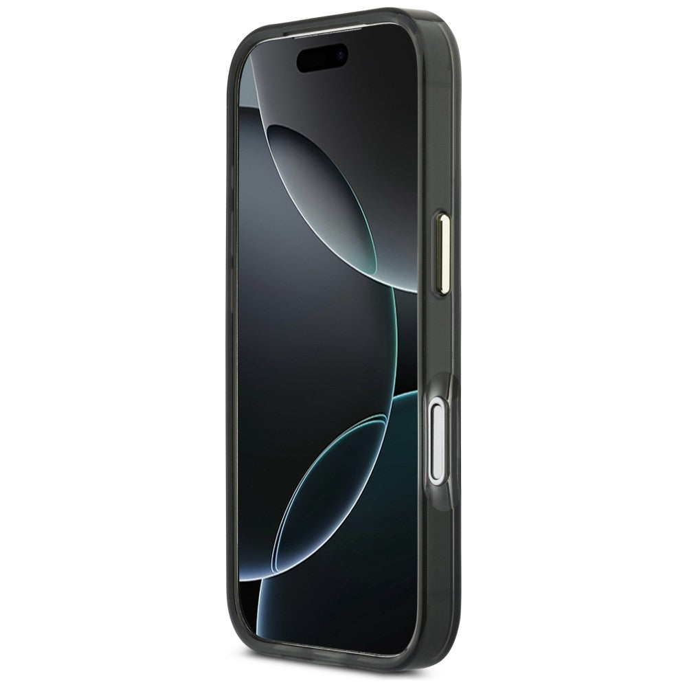 Guess IML 4G Script Metalinis dėklas, skirtas iPhone 17 Pro - black