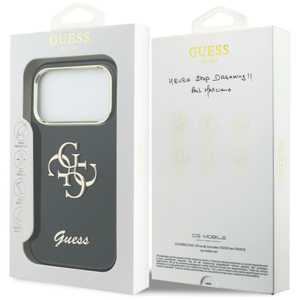 Guess IML 4G Script Metalinis dėklas, skirtas iPhone 17 Pro - black
