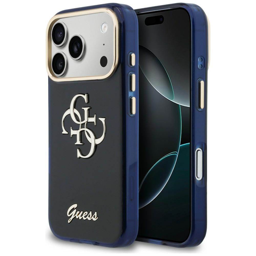 Guess IML 4G Script metalinis dėklas, skirtas iPhone 17 Pro - Blue