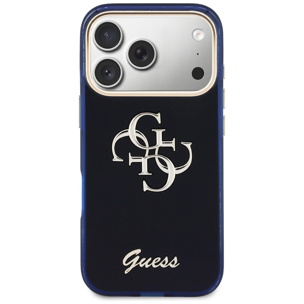 Guess IML 4G Script metalinis dėklas, skirtas iPhone 17 Pro - Blue