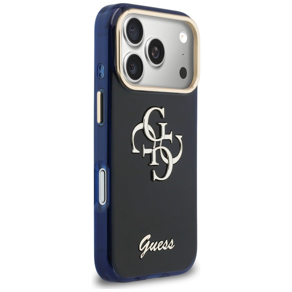 Guess IML 4G Script metalinis dėklas, skirtas iPhone 17 Pro - Blue