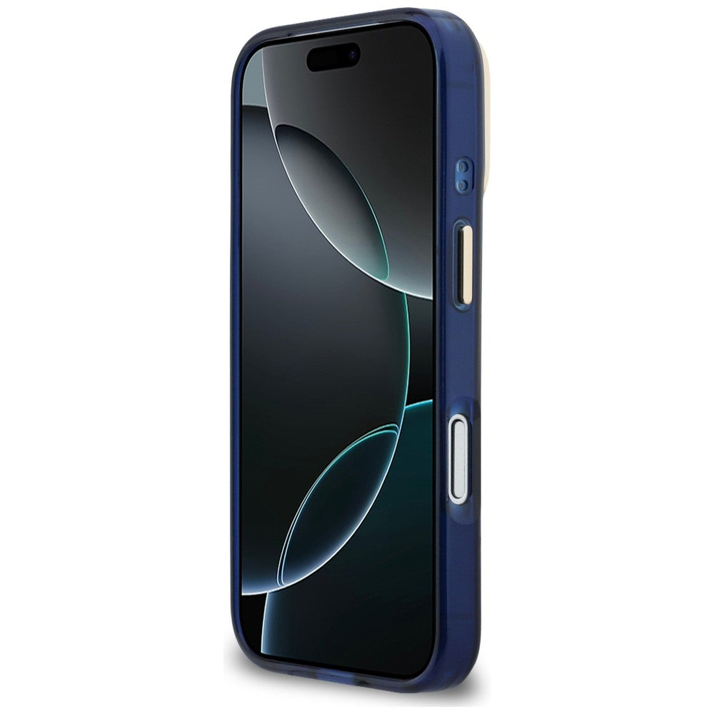 Guess IML 4G Script metalinis dėklas, skirtas iPhone 17 Pro - Blue