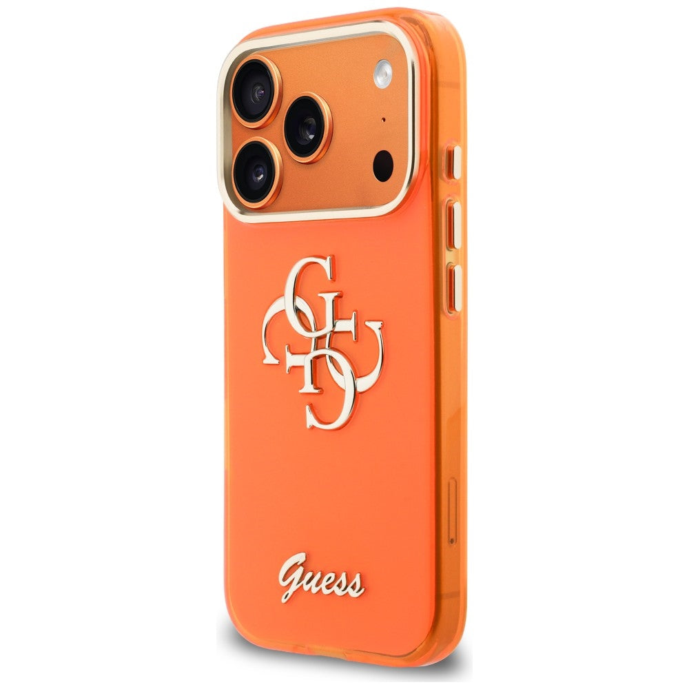 Guess IML 4G Script metalinis dėklas, skirtas iPhone 17 Pro - Orange