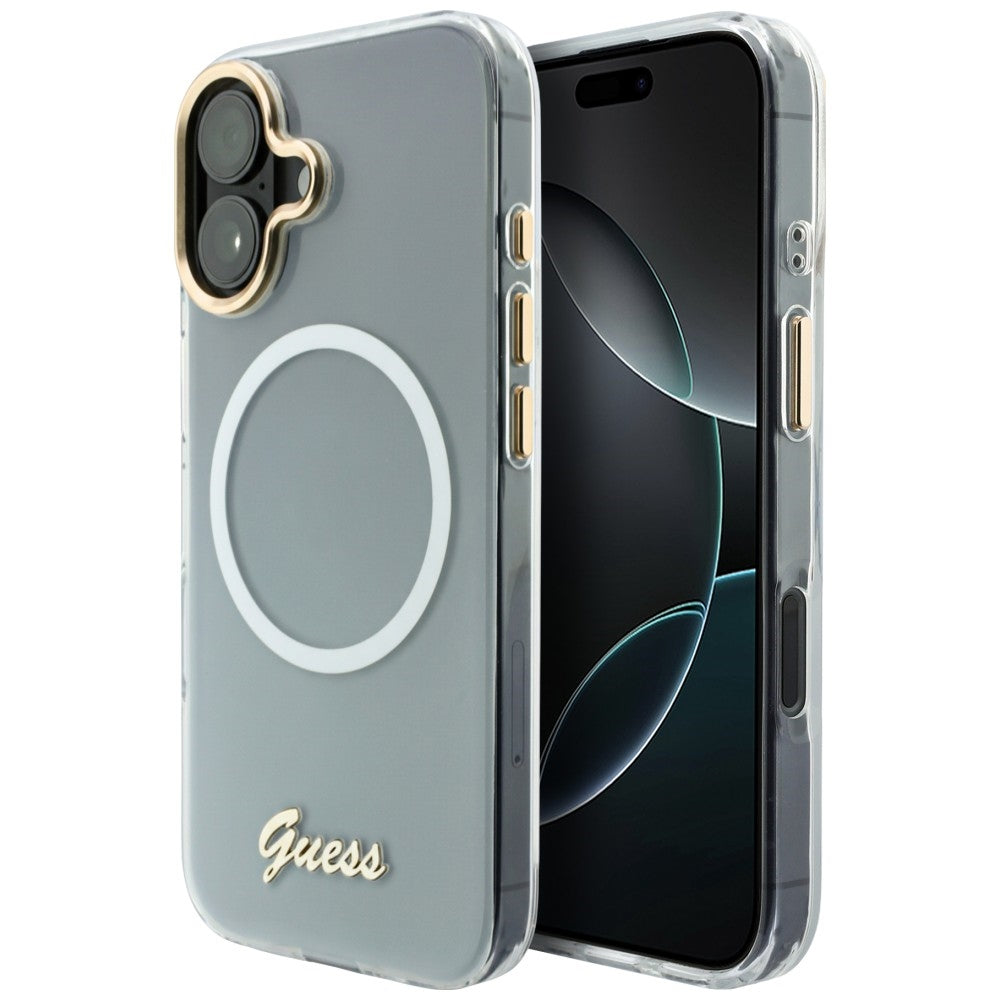 Guess IML Gradient Script Metal MagSafe Dėklas, skirtas iPhone 17 - White