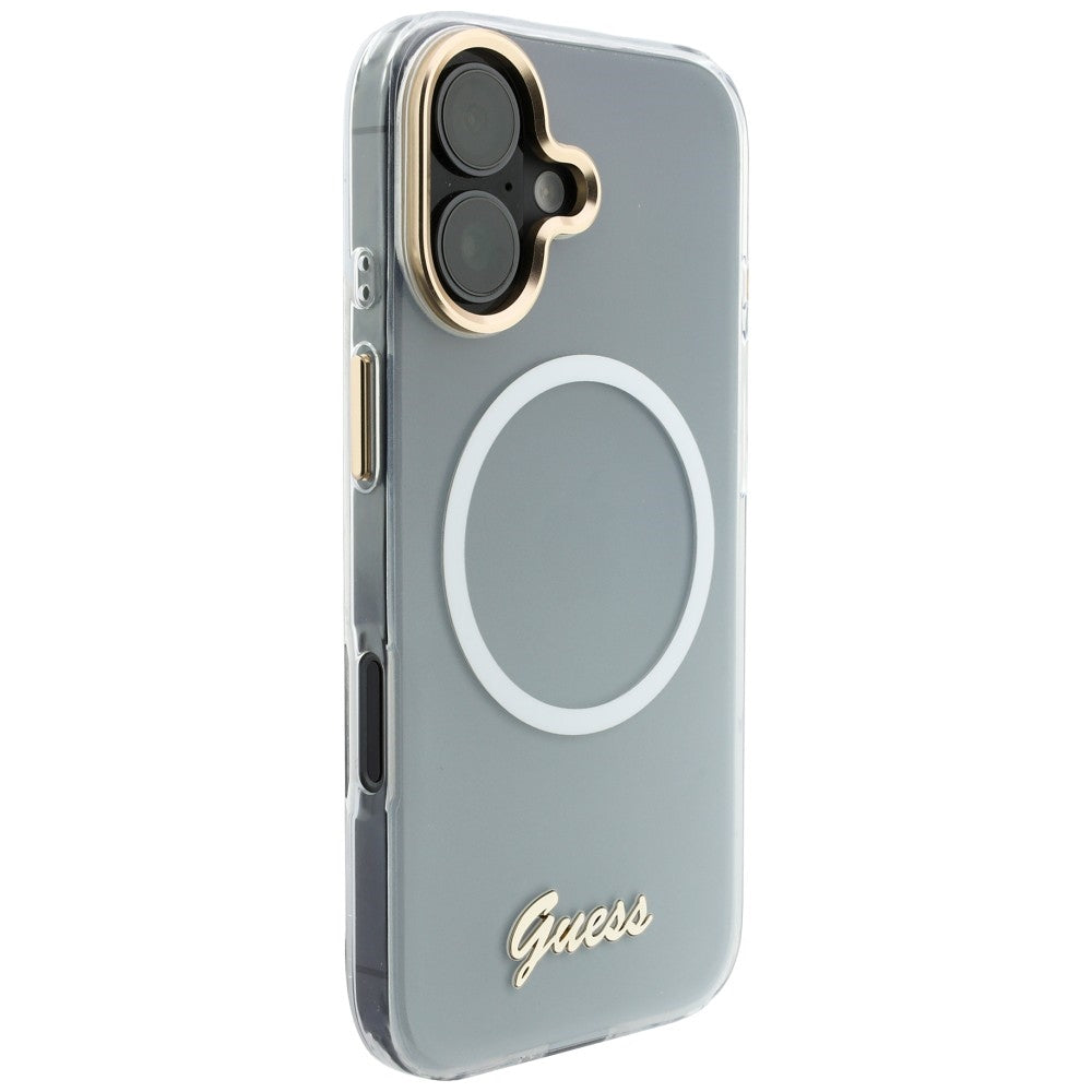 Guess IML Gradient Script Metal MagSafe Dėklas, skirtas iPhone 17 - White
