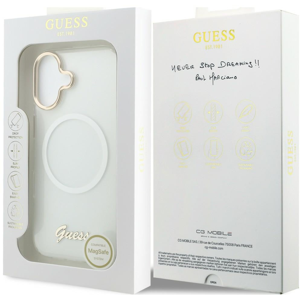 Guess IML Gradient Script Metal MagSafe Dėklas, skirtas iPhone 17 - White