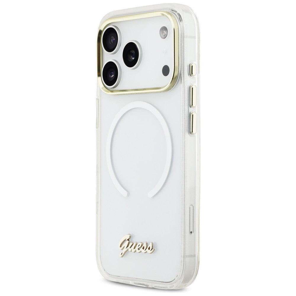 Guess IML Gradient Script Metal MagSafe Dėklas, skirtas iPhone 17 Pro - White