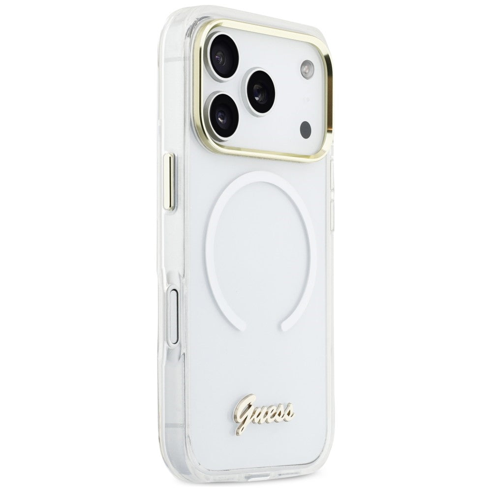 Guess IML Gradient Script Metal MagSafe Dėklas, skirtas iPhone 17 Pro - White