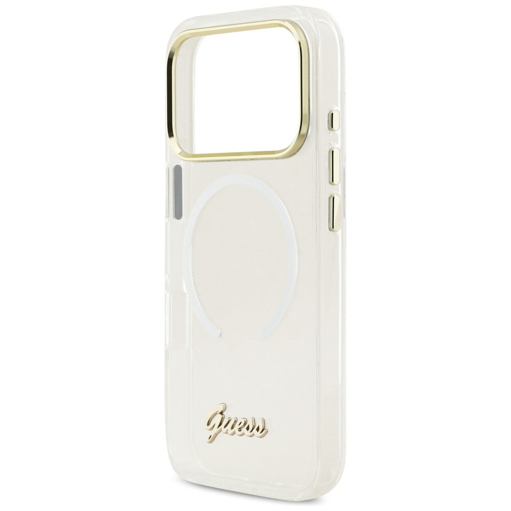 Guess IML Gradient Script Metal MagSafe Dėklas, skirtas iPhone 17 Pro - White