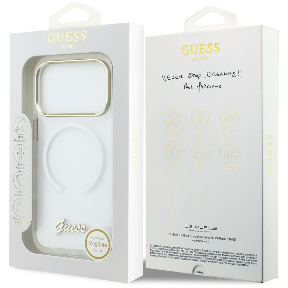 Guess IML Gradient Script Metal MagSafe Dėklas, skirtas iPhone 17 Pro - White