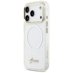 Guess IML Gradient Script Metal MagSafe Dėklas, skirtas iPhone 17 Pro Max - White