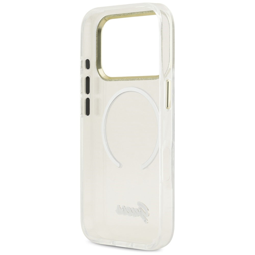 Guess IML Gradient Script Metal MagSafe Dėklas, skirtas iPhone 17 Pro Max - White